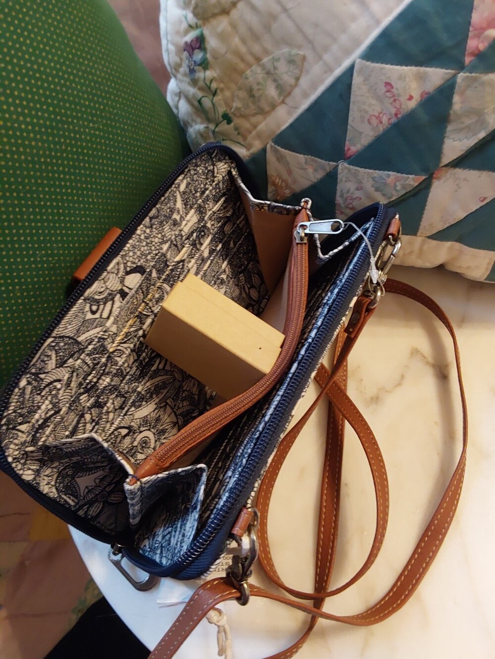 Sakroots Navy Blue and Brown Floral Crossbody Wallet - Picture 5 of 10